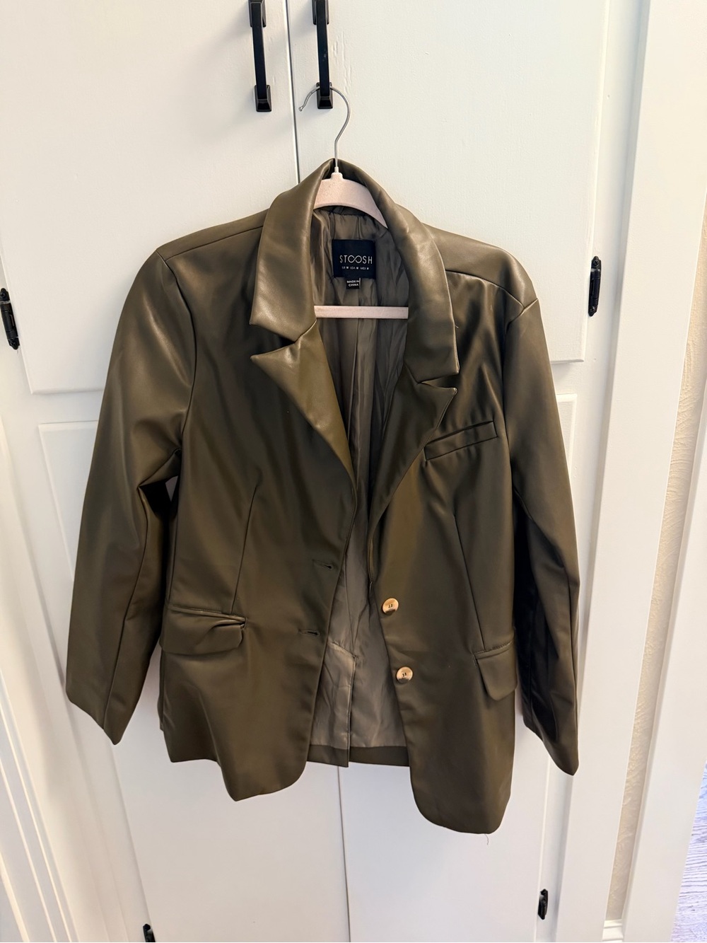 Stoosh Olive Green Faux Leather Blazer